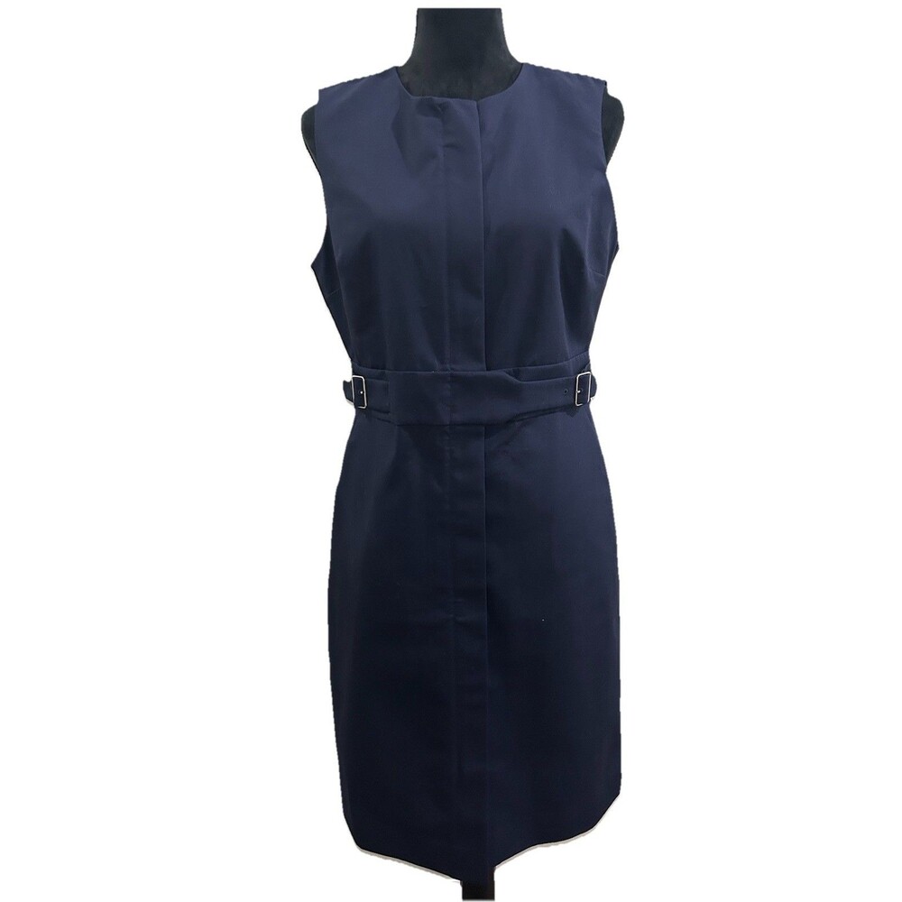 J Crew Womens 10 Dress Blue Sleeveless Pockets Front Zipper 100% Cotton